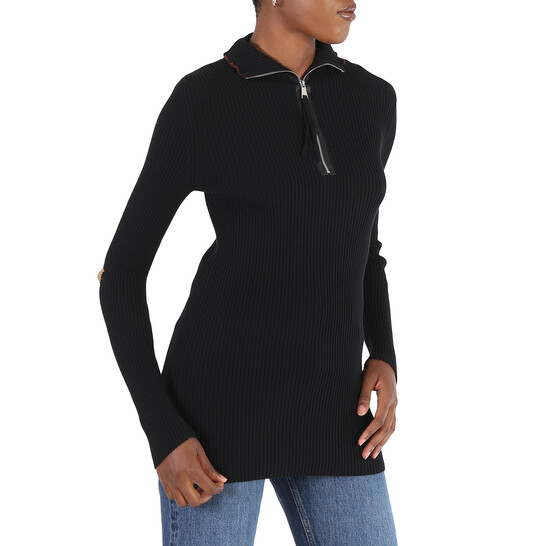 Moncler Ladies Black Ciclista Tricot Cotton Blend Turtleneck