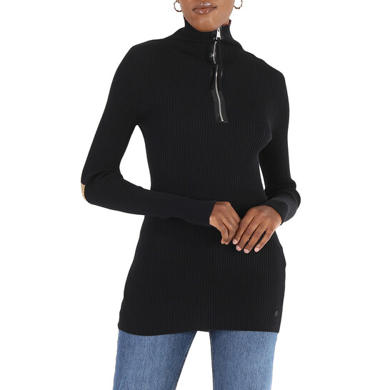 Moncler Ladies Black Ciclista Tricot Cotton Blend Turtleneck
