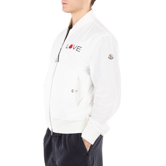 Moncler White Love Embroidery Bomber Jacket, Brand Size (X-Small
