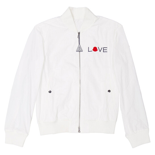 Moncler White Love Embroidery Bomber Jacket, Brand Size 3 (Large