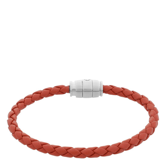 Montblanc Meisterstuck Steel & Cayenne Leather Bracelet, Size 63