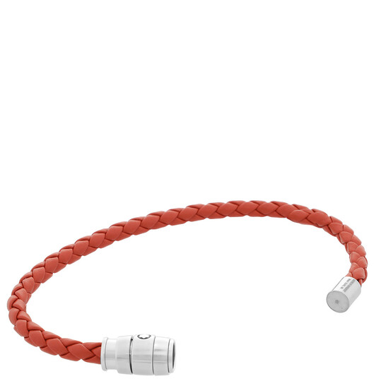 Montblanc Meisterstuck Steel & Cayenne Leather Bracelet, Size 63