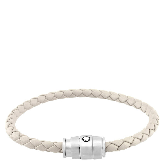 Montblanc Meisterstuck Steel & Cloudy Beige Leather Bracelet, Size