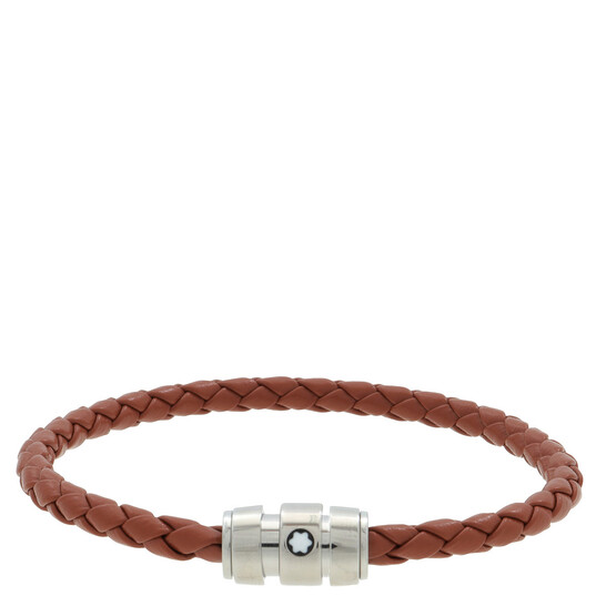 Montblanc Meisterstuck Steel & Rust Leather Bracelet, Size 60