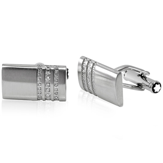 Montblanc Rectangular Stainless Steel Diamond Cufflinks 102693