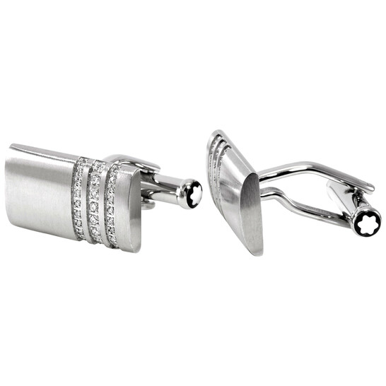 Montblanc Rectangular Stainless Steel Diamond Cufflinks 102693