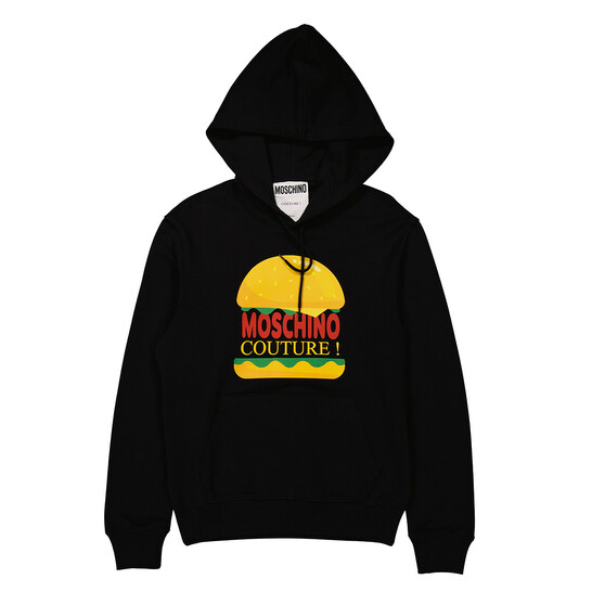 Moschino Black Cotton Burger Logo Print Hoodie, Brand Size