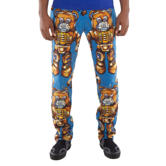 Moschino Blue Allover Robot Print Cotton Trousers, Brand Size 44