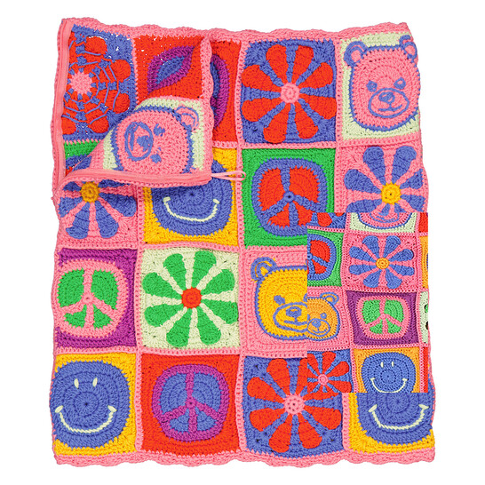 BOUTIQUE MOSCHINO イタリア製 GIRLプリント スカート M Moschino Fantasy Print Fucsia Crochet Knitted Patchwork