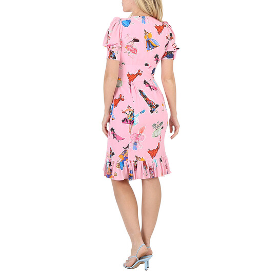 Moschino Ladies Fantasy Print Pink Illustration Print Dress