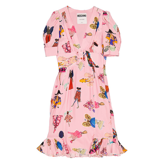Moschino Ladies Fantasy Print Pink Illustration Print Dress