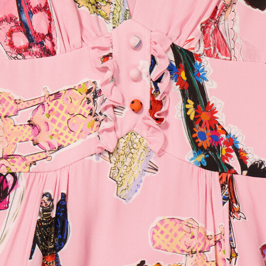 Moschino Ladies Fantasy Print Pink Illustration Print Dress