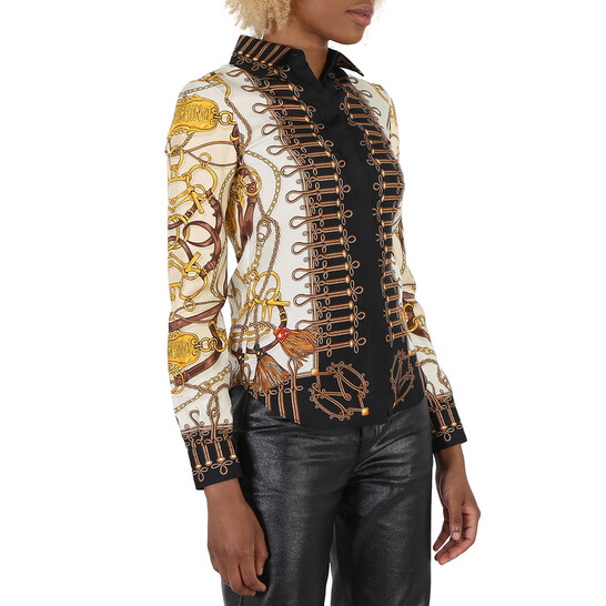 Moschino Ladies Multicolor Teddy Bear Silk Button-Up Shirt