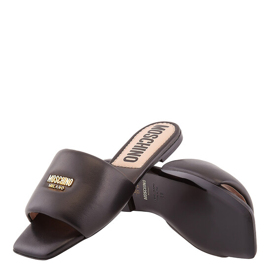 Moschino　M plaque slide sandals　38 Moschino logo-plaque Slides | Black | FARFETCH
