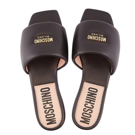 Moschino Logo-Plaque Padded Flat Sandals, Brand Size 36 ( US