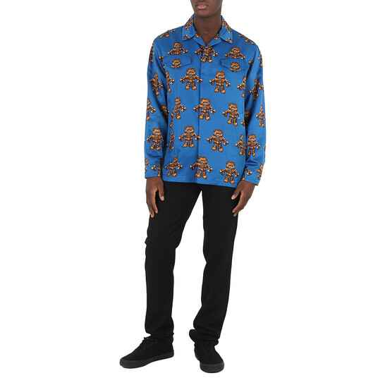 Moschino Men's Blue Robot Bear Print Jacket, Brand Size 46