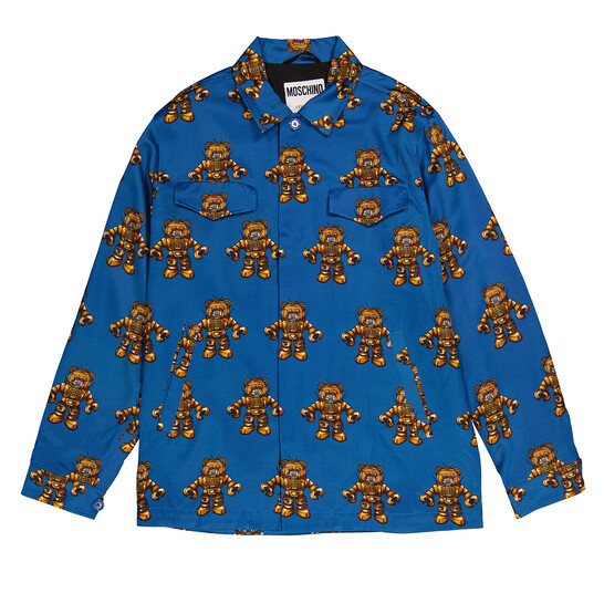 Moschino Men's Blue Robot Bear Print Jacket, Brand Size 46