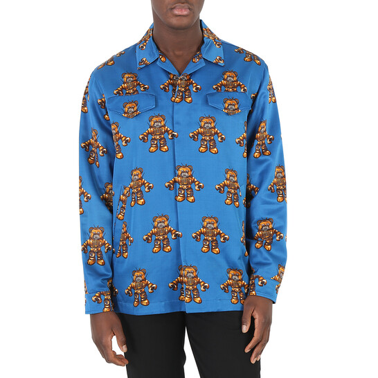 Moschino Men's Blue Robot Bear Print Jacket, Brand Size 46