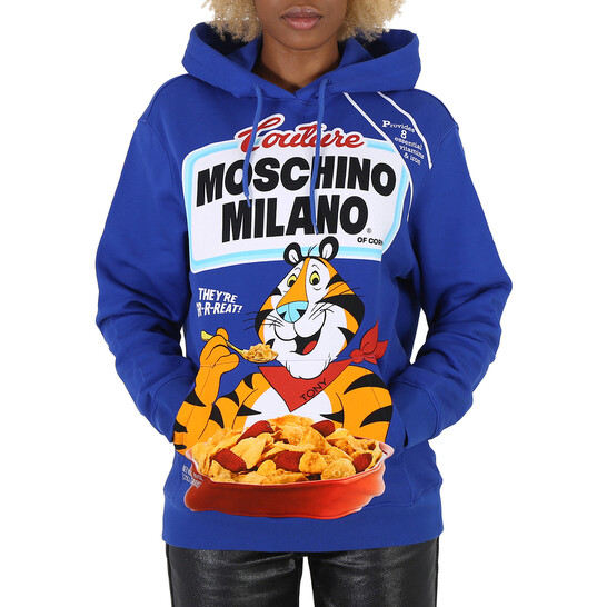 Moschino Tony the Tiger Graphic Hoodie in Blue, Brand Size