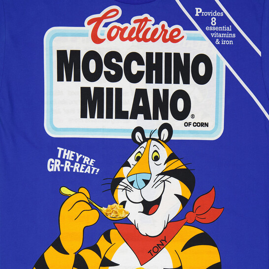 モスキーノ レディースTシャツ オーバサイズTシャツ トニー・ザ・タイガー Moschino Tony The Tiger Oversized T-Shirt In Blue, Size XX