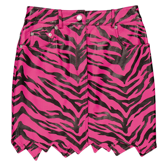 レア!MOSCHINO スカート Moschino X The Flintstones Fuchsia Zebra Print Leather Skirt