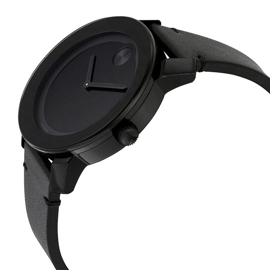 Movado Bold Black Museum Dial Black Leather Unisex Watch