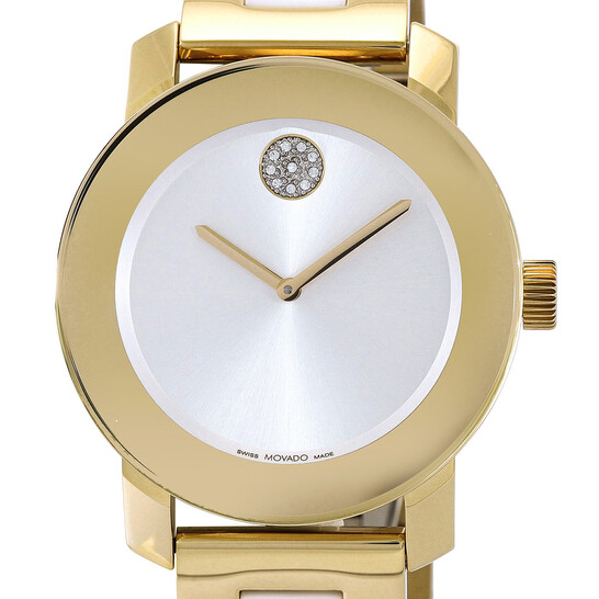 MOVADO 3600892 SILVER DIAL WHITE/GOLD CERAMIC STAINLESS BRACELET WOMENS WATCH Movado Bold Ceramic Quartz White Dial Ladies Watch 3600892  main image 2