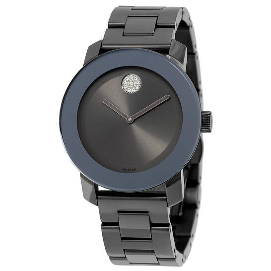 Movado Bold Grey Metallic Grey ion-Plated Steel Swarovski Crystals Ladies Watch 3600103 - 546x546