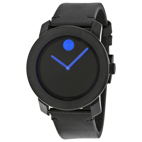 Movado Bold Quartz Black Dial Black Leather Men display picture 1