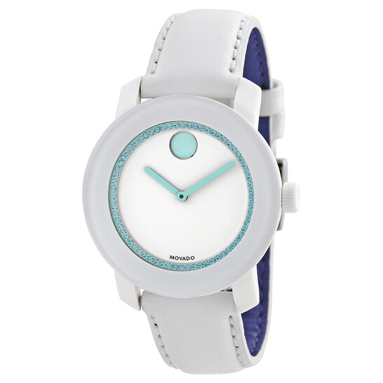 Movado Bold White Dial Swarovski Crystal White Leather  display picture 2