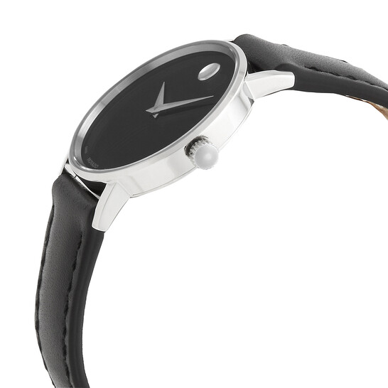 Movado Museum Classic Black Dial Black Leather Strap Watch For Women - 0607016