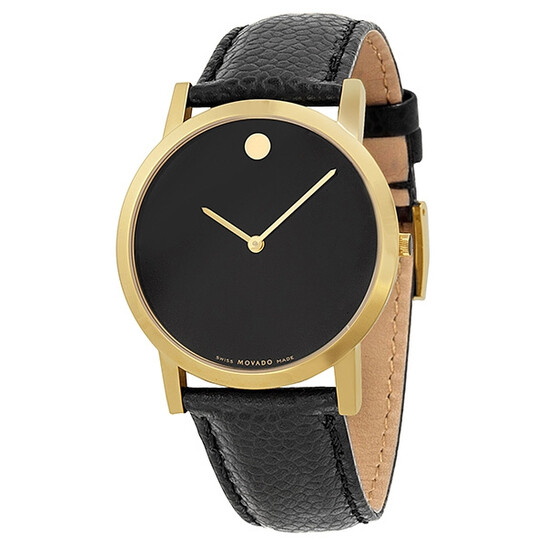 英*樹様 MOVADO 腕時計 ブラック・ゴールド Movado Men's Signature Yellow Gold Black Dial Leather Band