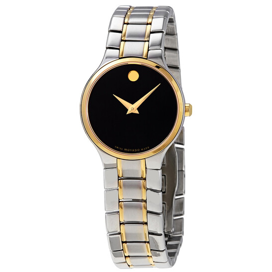 Movado Serio Quartz Black Dial Two-tone Ladies Watch 0607289