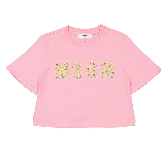 MSGM Girls Sequin Logo Cropped Cotton T-Shirt, Size 8Y - 546x546