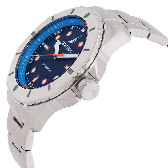 Nautica Orologio Uomo Koh May Bay - Quadrante Blu, Cassa 46mm In Acciaio Riciclato, Bracciale In Acciaio