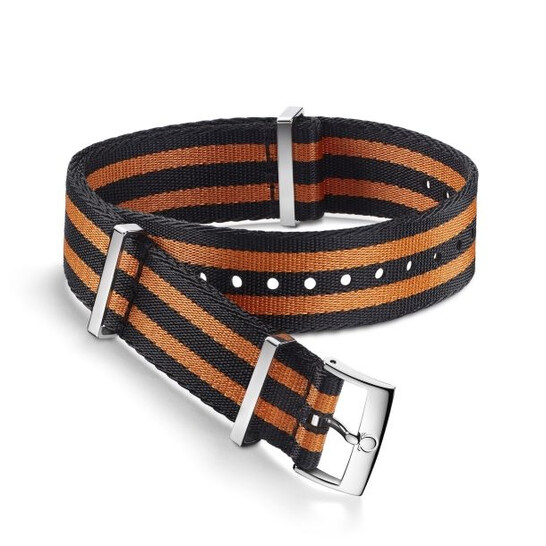 Omega Nato 19-20 mm Black and Orange Polyamide Watch Band