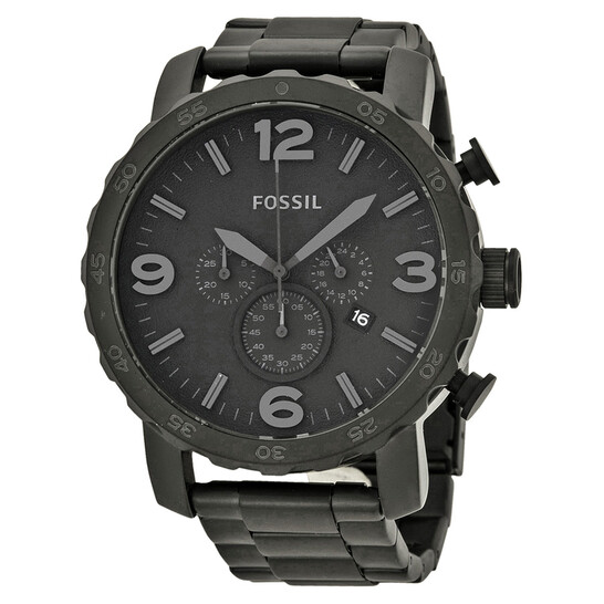 Fossil Open Box Fossil Nate Chronograph Black Dial Black Ion