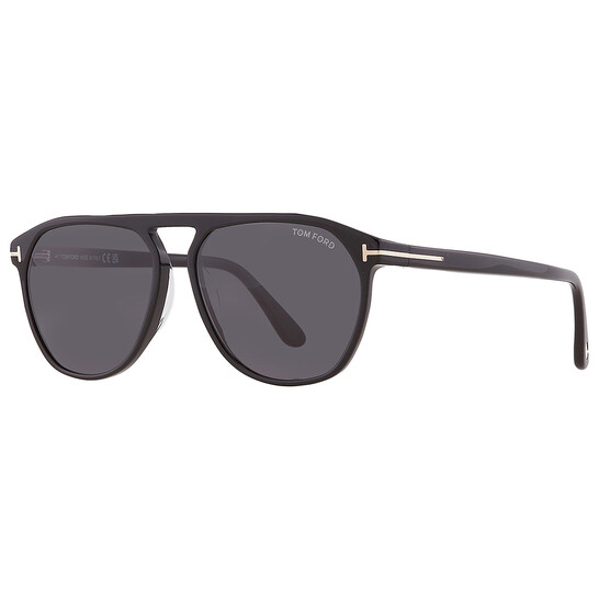 Tom Ford JASPER FT 0835 Sunglasses - Shiny Black/Grey Lens, 58mm, Men's Designer Sunglasses