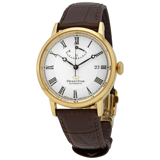 Orient Star Automatic White Dial Brown Leather Men's Watch RE