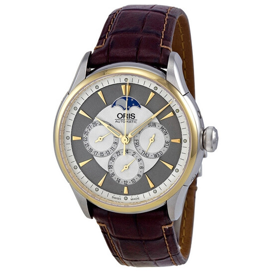 Oris Artelier Complication Silver Grey Moon Phase Leather Men's Watch 01  581 7592 4351 07 21 70FC