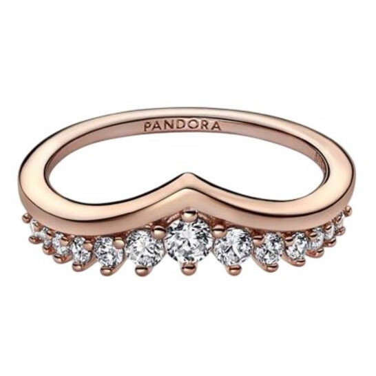 Pandora 14k Rose Gold-Plated Timeless Wish Pave Ring, Size 50