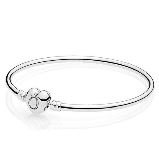 Pandora Silver Bangle With Heart-Shaped Clasp 596268-17 - Jewelry ...