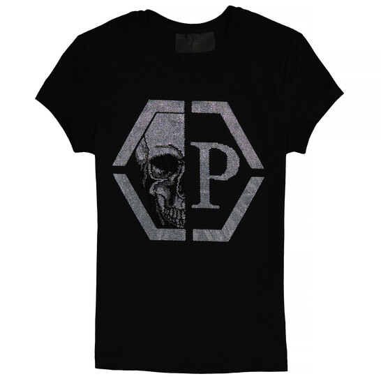 Philipp Plein Black Cotton Hexagon Logo T-shirt, Size Large
