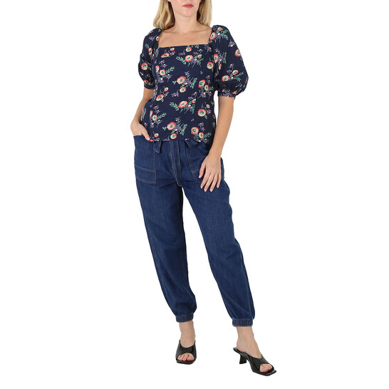 Polo Ralph Lauren Ladies Floral Print Linen Puff Sleeve
