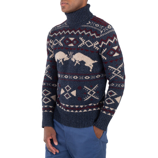 Polo Ralph Lauren Men's Blue Fair Isle-Knit Wool Blend Jumper