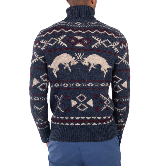 Polo Ralph Lauren Men's Blue Fair Isle-Knit Wool Blend Jumper