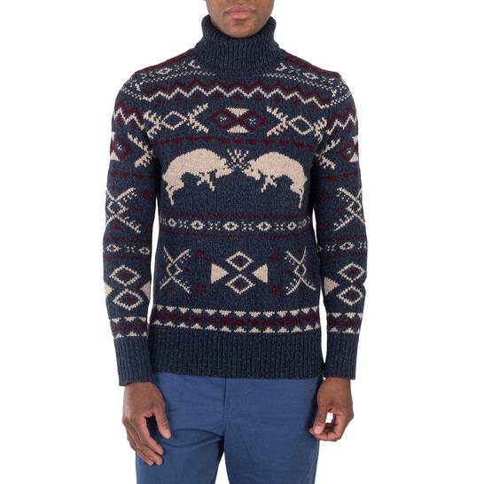 Polo Ralph Lauren Men's Blue Fair Isle-Knit Wool Blend Jumper