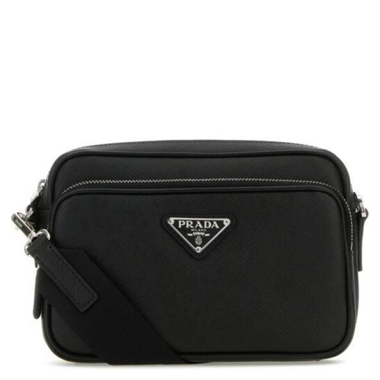 Prada Black Saffiano Leather Triangle Logo Shoulder Bag
