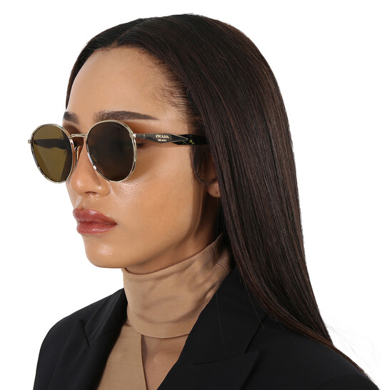 Prada Dark Brown Oval Ladies Sunglasses PR 56ZS ZVN01T 54
