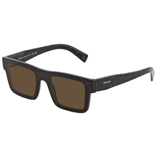 Prada Dark Brown Rectangular Men's Sunglasses PR 19WS 19D01T 52